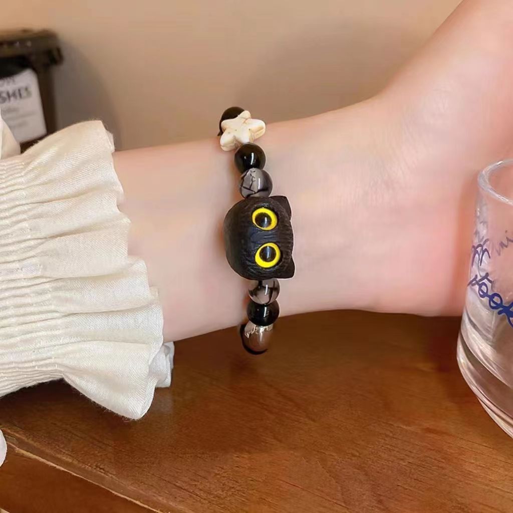 Wholesale Cute Monster Black Sesame Cat Couple Bracelet